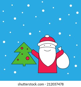 Santa Claus and snow vector illustration. Santa Claus and Christmas tree card.