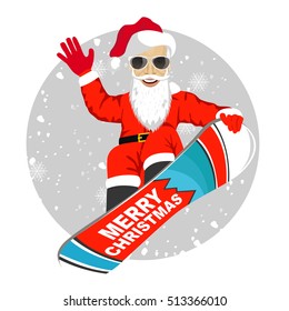 Santa Claus snowboarding jumping isolated over white background