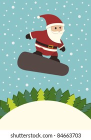 Santa Claus Snowboarding Vector