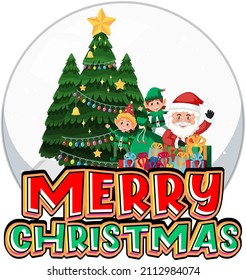 Santa Claus in snowdome with Merry Christmas logo illustration