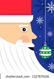 Santa Claus with snowflakes and christmas ball. Flat Illustration 