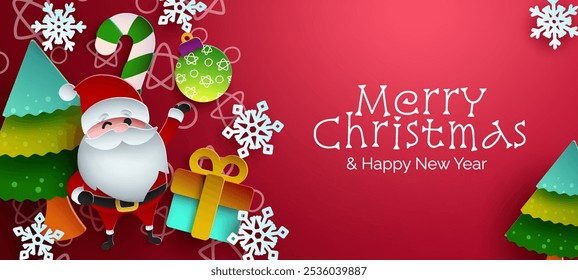 Santa Claus and snowman bring Christmas cheer in this festive design. Vector Illustration