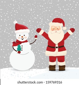 Santa Claus and snowman, christmas card in vector