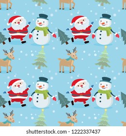 Santa claus snowman and deer seamless pattern
