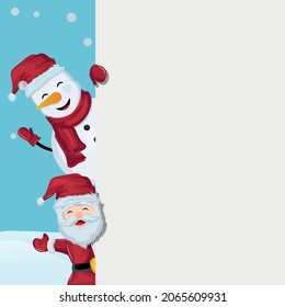 santa claus and snowman on holiday card with editable banner