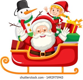 Santa Claus and snowman on red sleigh illustration