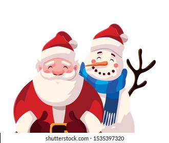 santa claus with snowman on white background vector illustration design