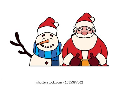 santa claus with snowman on white background vector illustration design