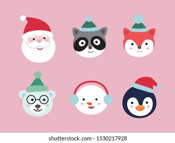 Santa Claus, snowman, penguin, fox, raccoon, polar bear collection