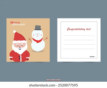 Santa Claus and Snowman. Postcard in square format. Vector illustration