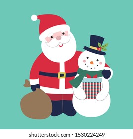 Santa Claus and snowman are ready to send gifts