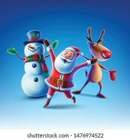 santa claus snowman and reindeer