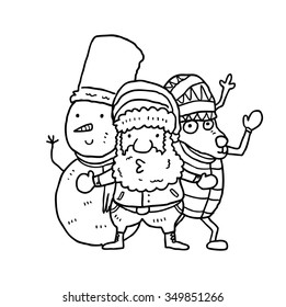 Santa claus snowman and reindeer