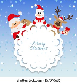 Santa Claus, snowman and reindeer background for Christmas