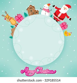 Santa Claus, Snowman And Reindeer On Circle Frame, Merry Christmas, Xmas, Happy New Year, Objects, Animals, Festive, Celebrations