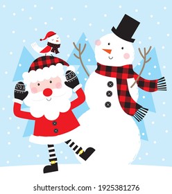 santa claus, snowman and robin christmas greeting card