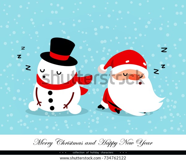 サンタクロースとスノーマン は眠る 感情的なクリスマスと新年の登場人物 ユーモラスなコレクション 慶賀状 バナー フレイヤー チラシ ポスターに最適 ベクターイラスト のベクター画像素材 ロイヤリティフリー