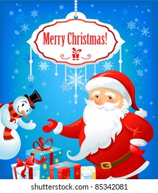 Santa Claus and Snowman with space for text