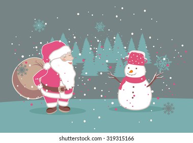 Santa Claus and snowman, vector
