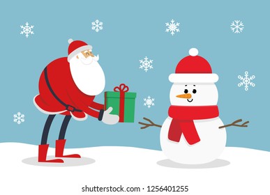 Santa claus and snowman vector illustrations, cute joyful characters for christmas design