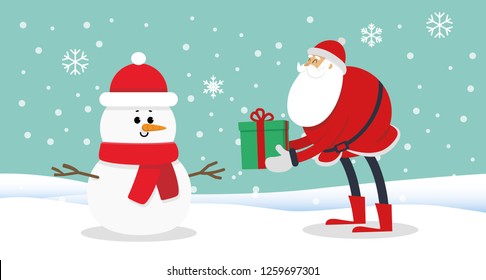 Santa claus and snowman vector illustrations, cute joyful characters for christmas design