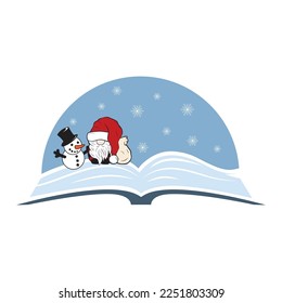 Santa Claus and snowman, winter book, vector