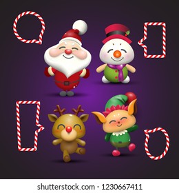 Santa Claus, Snowman,rudolf and Elf.