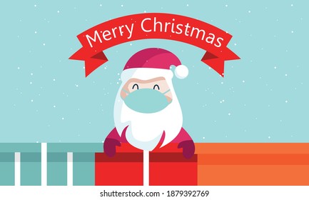 Santa Claus And Social Distancing Infographic With Cute Christmas Cartoon. Corona Virus Safety Tips. Merry Christmas