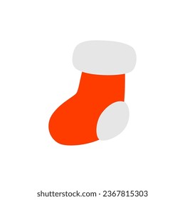Santa Claus Sock. Flat icon of red Santa Claus boot on isolated white background. Xmas symbol. Cartoon design element for Christmas and New Year Holidays. Stock Vector Icon