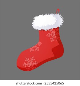 santa claus socks vector illustration, christmas elements on gray background isolate