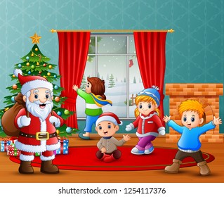 Santa claus and some kids celebrating a christmas at home