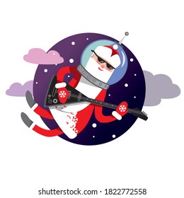 Santa Claus in space with electronic guitar vector graphics