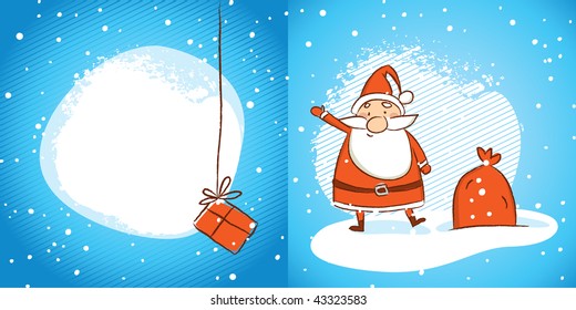 Santa Claus, space for your text. Hand drawn vector christmas card