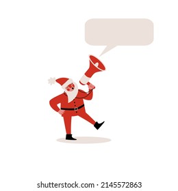 Santa Claus speaking up to megaphone or loudspeaker. Vector illustration.