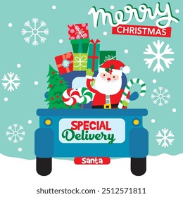 Santa Claus and Special Delivery For Christmas Card or Bag design