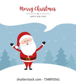 Santa claus speech bubble merry christmas gretting snow landscape background