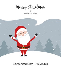 Santa claus speech bubble merry christmas gretting text snow landscape background