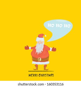Santa claus with speech bubble on orange. Vector illustration for christmas card.