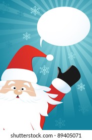Santa claus and speech bubble on blue backgroud, vector