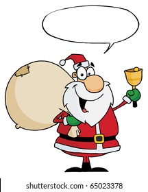 Santa Claus With Speech Bubble Waving A Bell