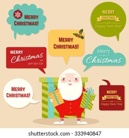Santa Claus with speech bubbles. Vector Illustration