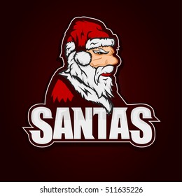 Santa Claus Sport team mascot. Design element for logo, label, emblem, sign, badge.