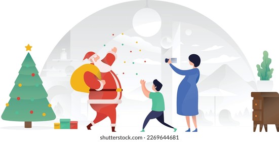 Santa Claus Spreading Joy Christmas UI Banner Illustration Vector EPS