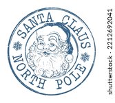 Santa Claus Stamp Retro Postmark. Christmas Postal Passport. Seal Round Vector Icon. Badge Vintage Season Postage Design.