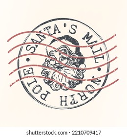 Santa Claus Stamp Retro Postmark. Christmas Postal Passport. Seal Round Vector Icon. Badge Vintage Season Postage Design.