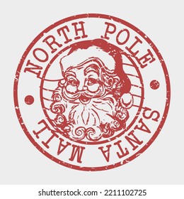 Santa Claus Stamp Retro Postmark. Christmas Postal Passport. Seal Round Vector Icon. Badge Vintage Season Postage Design.