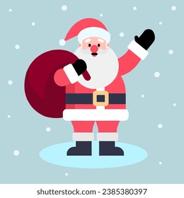Santa Claus stand and holding his gift bag. Cute Santa Claus vector illustration. Cartoon holiday character.