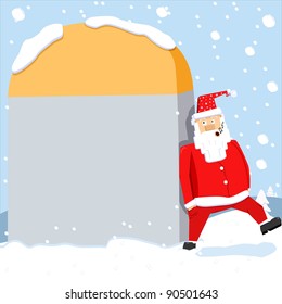 Santa Claus standing with blank milestone