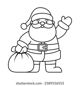 Santa Claus standing with gift sack. Christmas character  Santa Claus on white background.