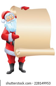 Santa claus standing and holding wishlist isolated